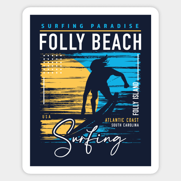 Retro Folly Beach Surfing Graphic // Surfers Paradise // Vintage Surfer Sticker by SLAG_Creative